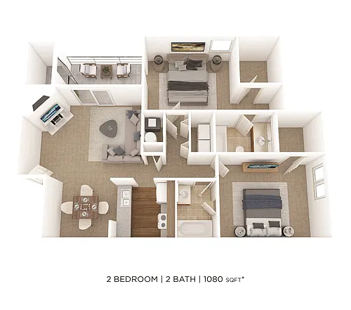 Floor plan Two Bedroom 2 Bath- 1080 sqft