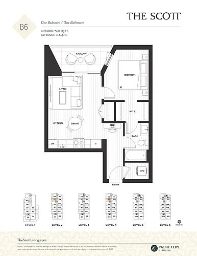 Floor plan 1 Bedroom 1 Bed 1 Bath 6