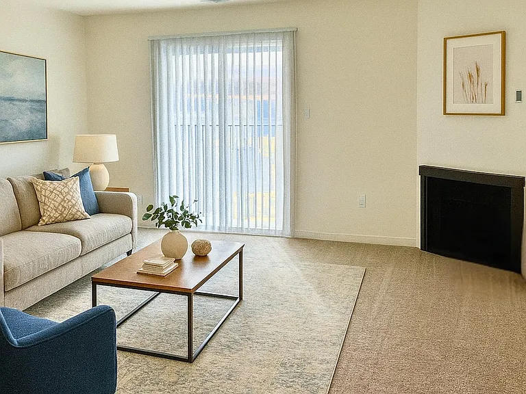 Spacious Living Room with Fireplace
