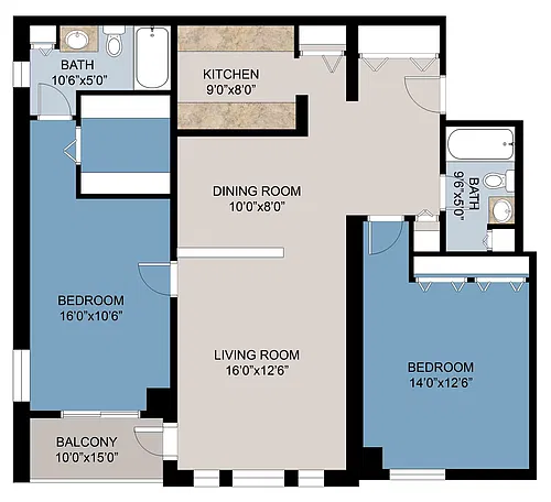 Floor plan 2 Bed 1175
