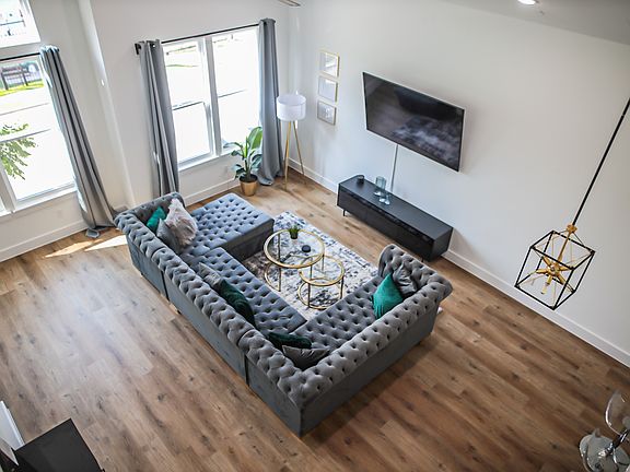 Aerial view of living room.