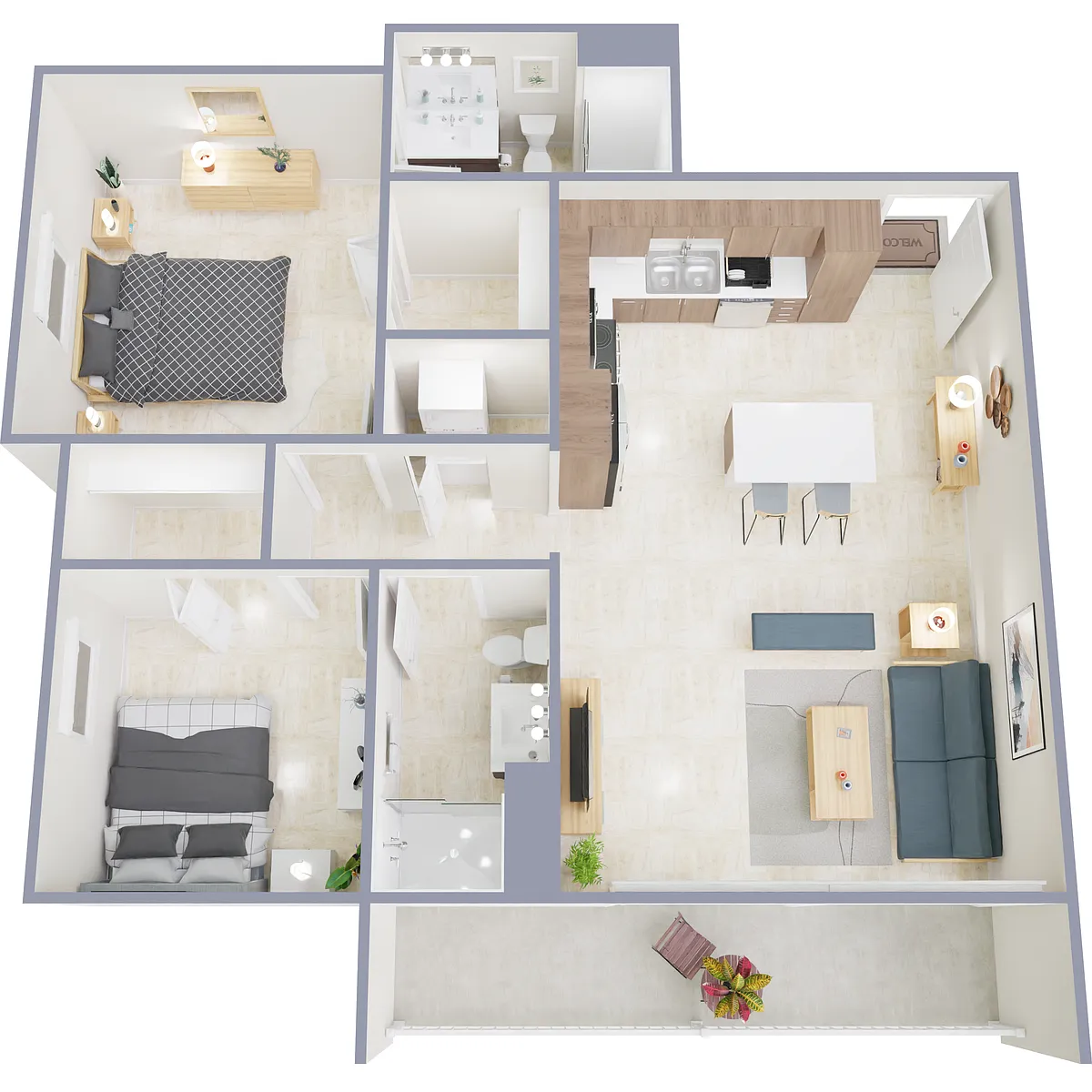 Floor plan 2 Bedroom, 2 Bathroom