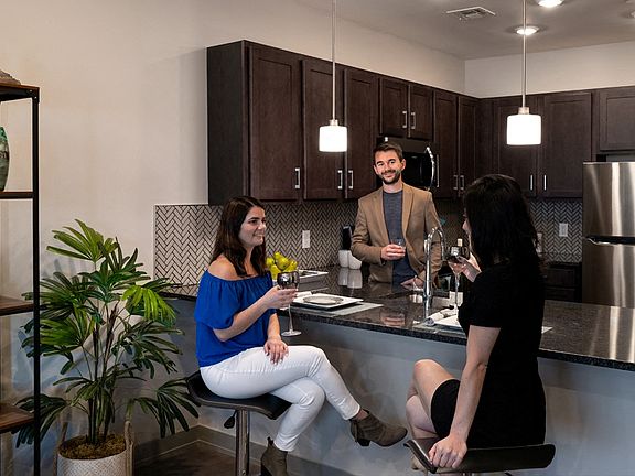 Granite countertop bar for casual drinks and dining. (Photo Credit: David Miller)