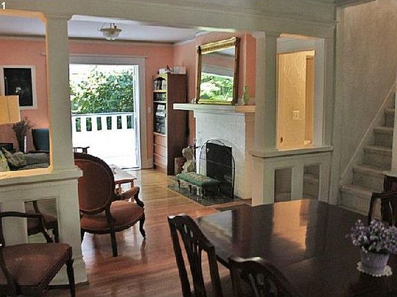 Looking from dining room into living room to french doors