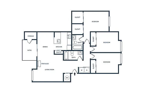 Floor plan 3 Bed 2 Bath A