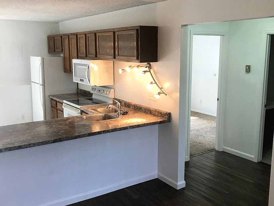 Kitchen and hallway from fireplace