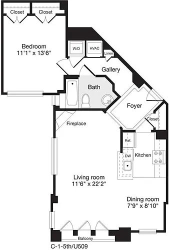 Floor plan 1 Bedroom U