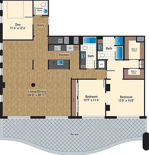 Floor plan Two Bedroom+Den PH B 1964