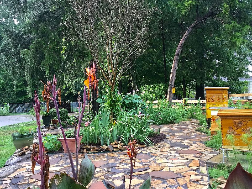 Landscaped, flower gardens