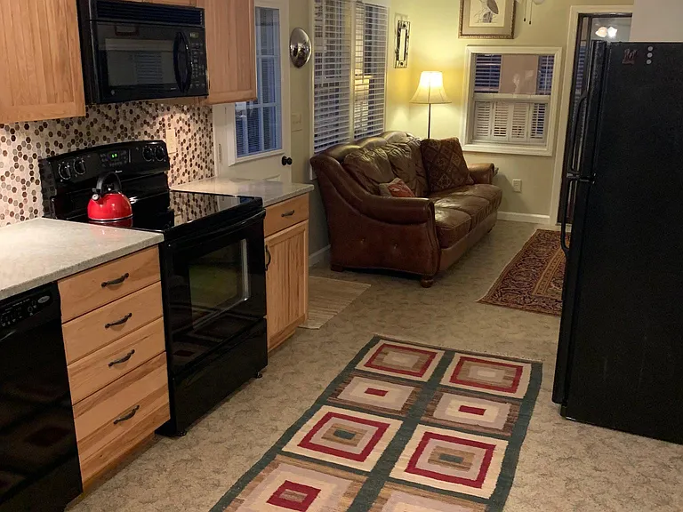 Kitchen with view of the living area
