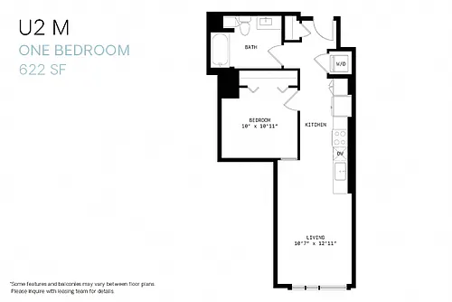 Floor plan Junior One Bedroom U2m