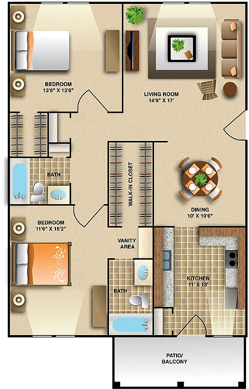 Floor plan Two Bedroom - Large