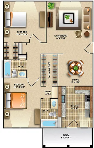 Floor plan Two Bedroom - Large