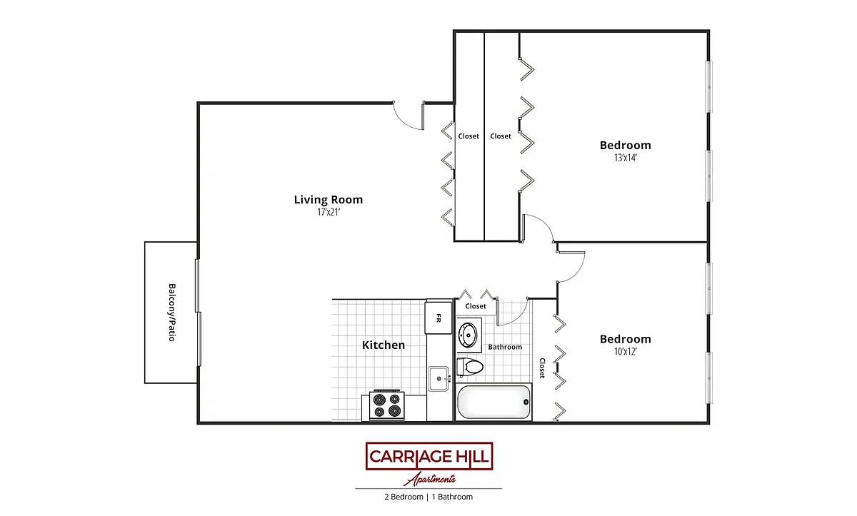 Floor plan Two Bed, One Bath