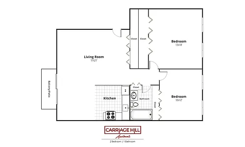 Floor plan Two Bed, One Bath