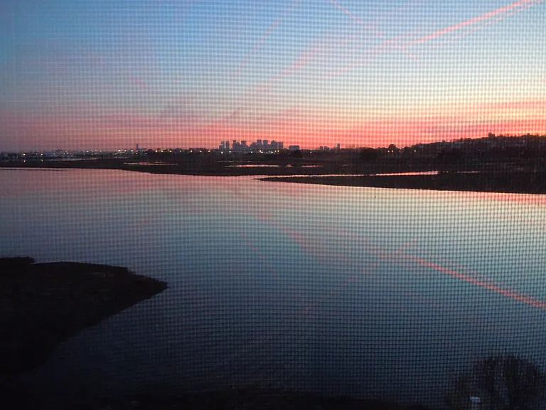 sunset looking southwest to Boston skyline - mid-tide