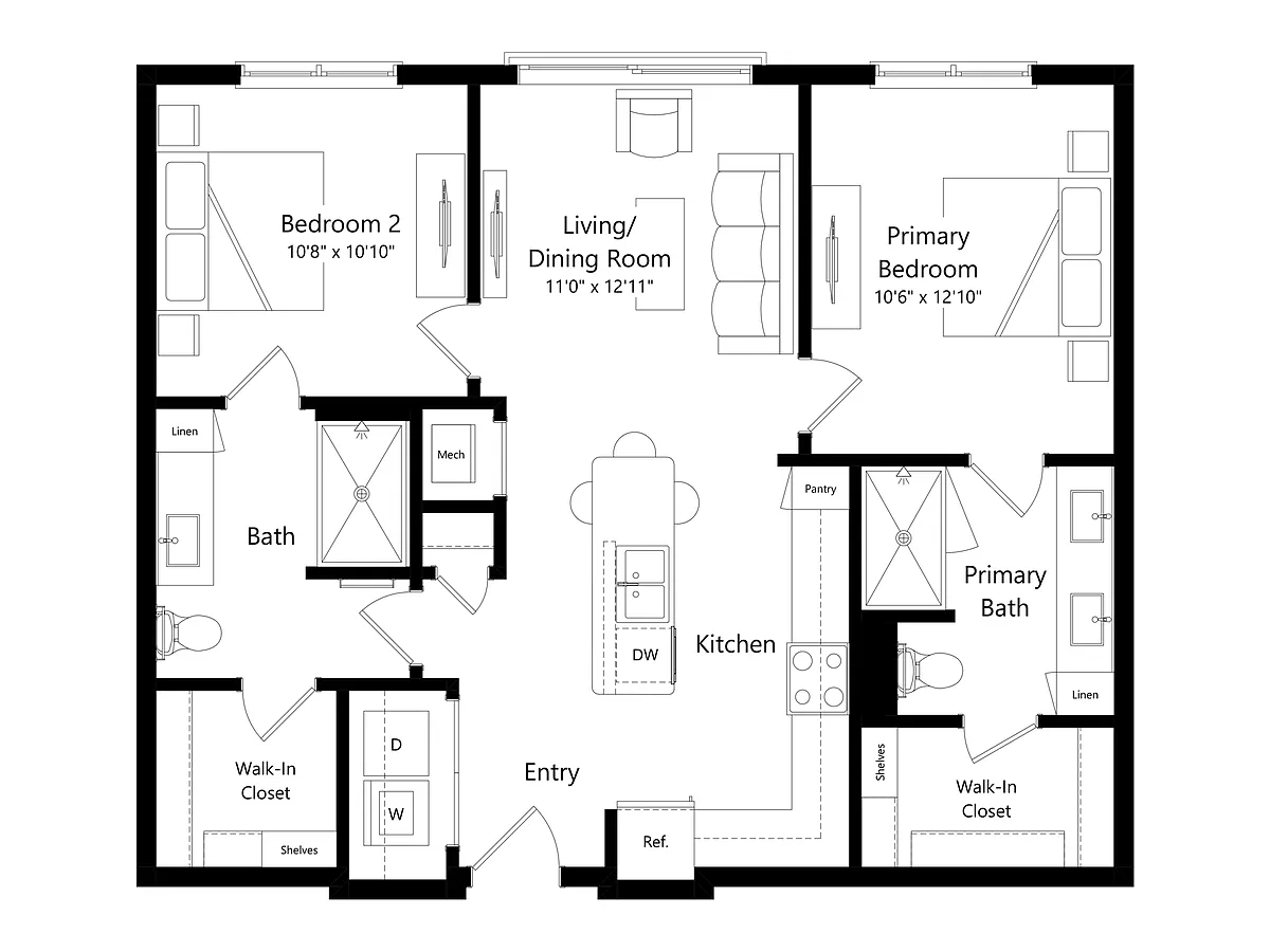 Floor plan B3 | 2 Bed | 2 Bath