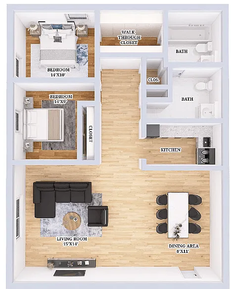 Floor plan Renovated 2 bedroom 1 1/2 bathroom