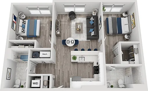 Floor plan 2 Bed, 2 Bath SM