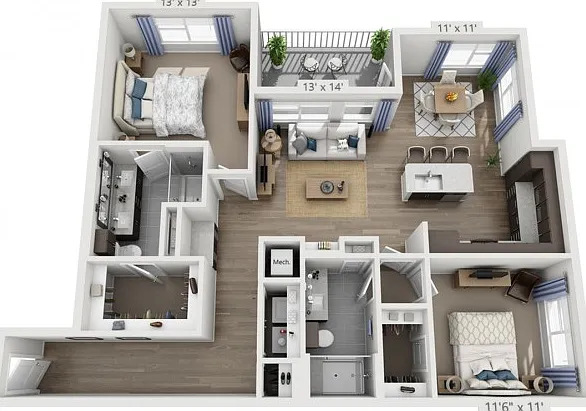 Floor plans are artist's rendering. All dimensions are approximate. Actual product and specifications may vary in dimension or detail. Not all features are available in every apartment. Prices and availability are subject to change. Floor plans are artist