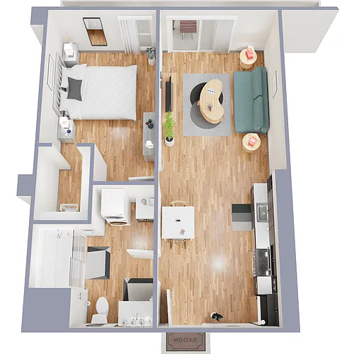Floor plan 1 Bed 1 Bath D