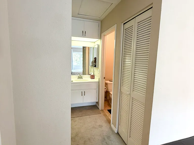 Perfect Primary Bedroom Setup-Hallway in bedroom leading to closet, laundry closet, and full restroom
