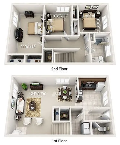 Floor plan 3 Bed 1.5 Bath Townhome