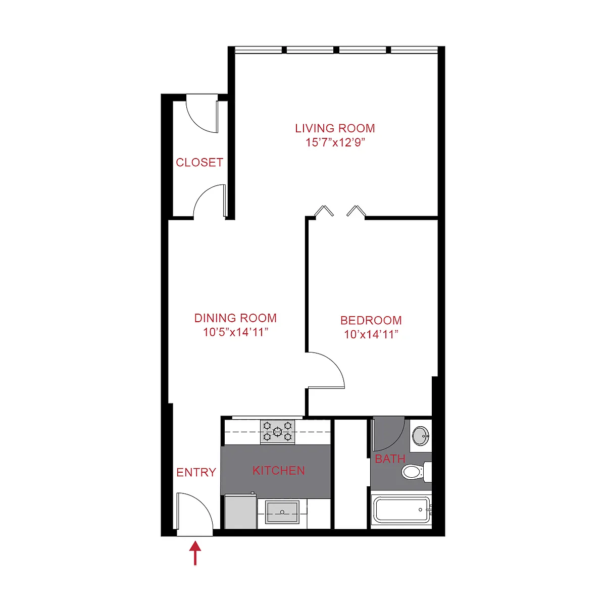 Floor plan A6 - 1 Bed / 1 Bath (780 sf)
