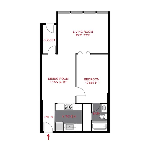 Floor plan A6 - 1 Bed / 1 Bath (780 sf)
