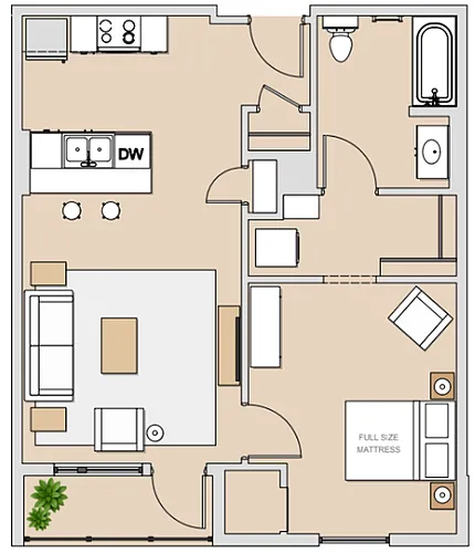 Floor plan 1 bed 1 bath