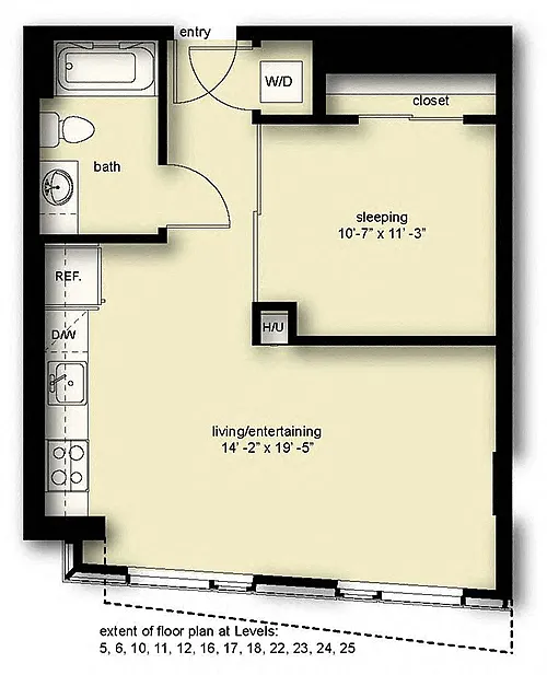 Floor plan Wave 1 Open 1 Bath BN5