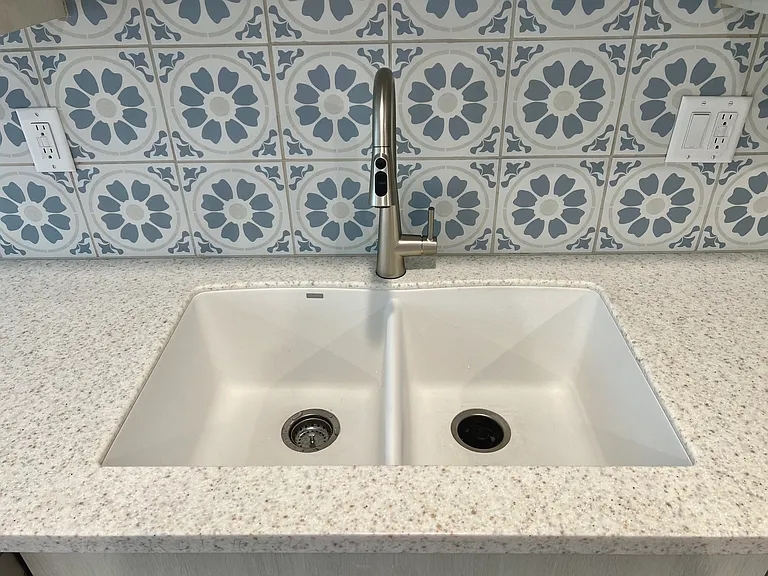 Double basin sink with disposal