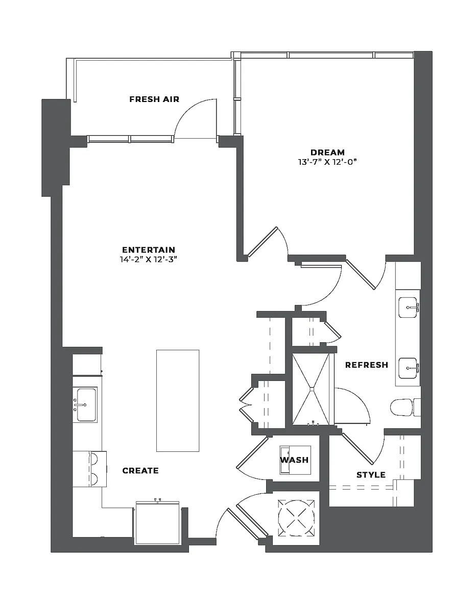 Floor plan 1 Bed/1 Bath-AH2