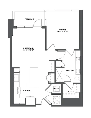 Floor plan 1 Bed/1 Bath-AH2-ANSI
