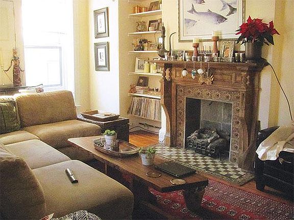 living room with working, gas fireplace