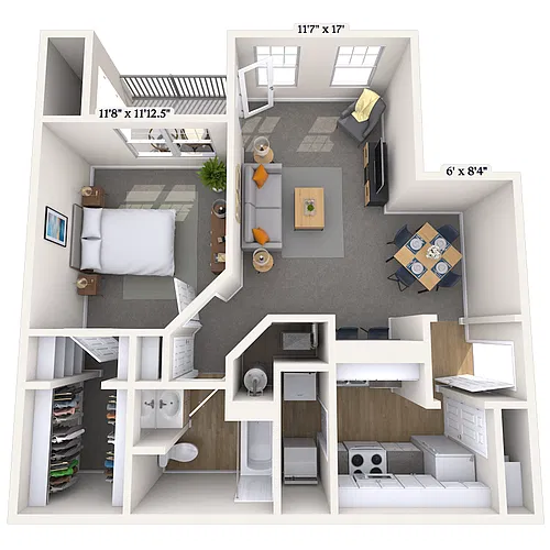 Floor plan Traditional 1x1 755 SF