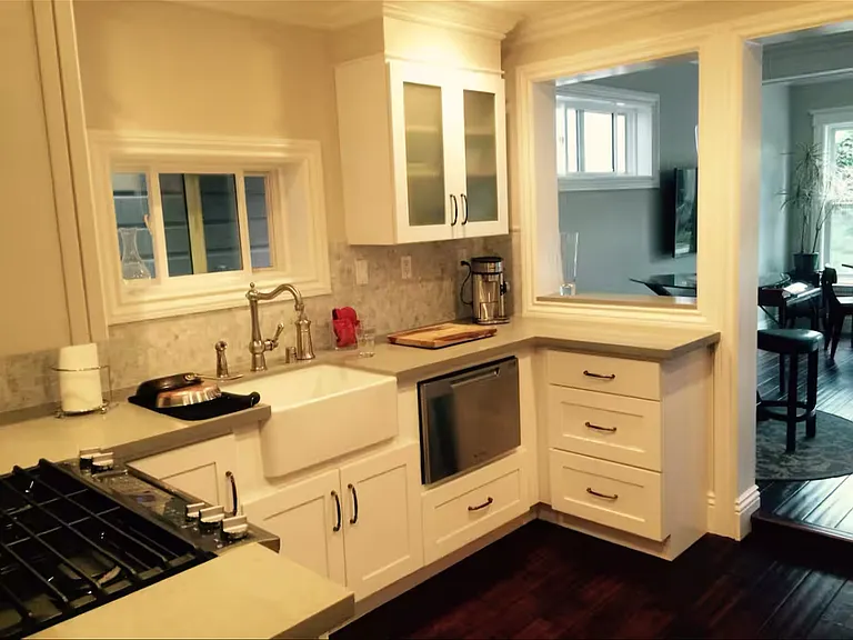 Kitchen with dishwasher, gas stove, convection oven, micro, air fryer, garbage disposal, and all cooking/kitchen utensils.