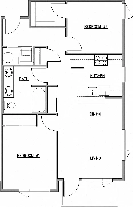 Floor plan 2 Bed 1 Bath B