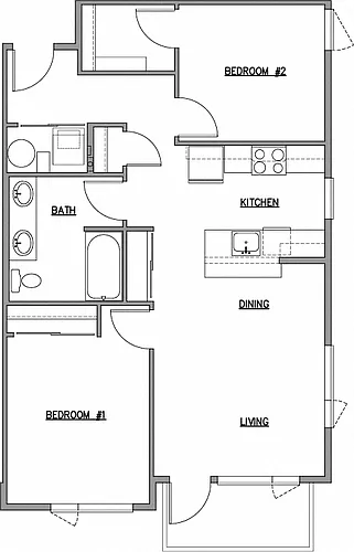 Floor plan 2 Bed 1 Bath B