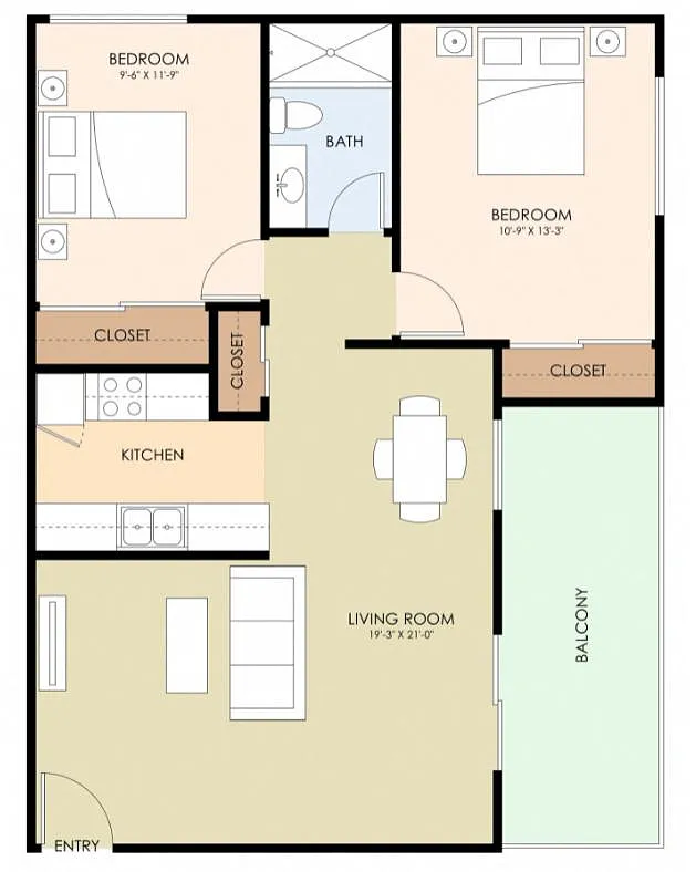 Floor plan 2x1 units with washer and dryer