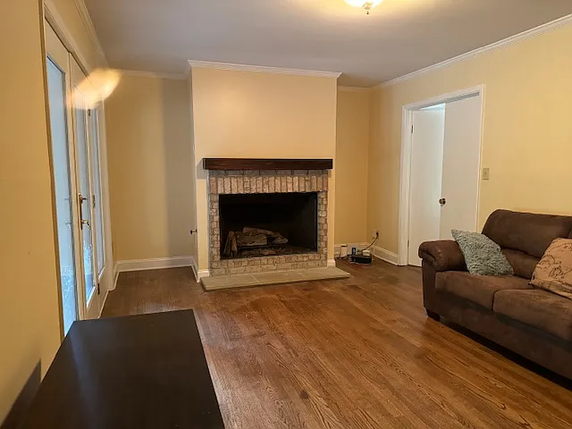 Living room with French doors to the back porch