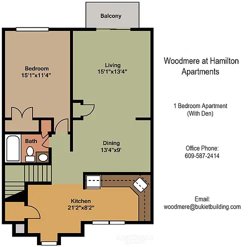 Floor plan One Bedroom with Country Kitchen