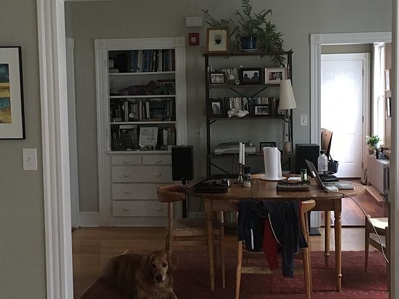 Dining room with door on right into kitchen