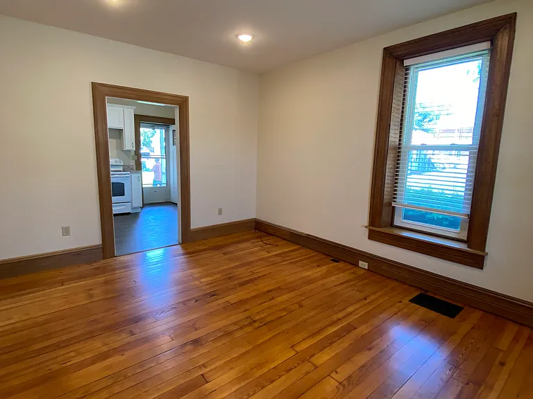 Living space, view into kitchen area