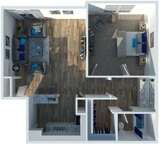Floor plan One Bedroom One Bath Premium - COMBO