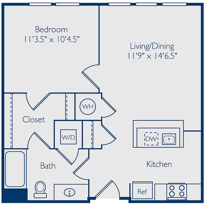 Floor plan 1 Bed 1 Bath A1A