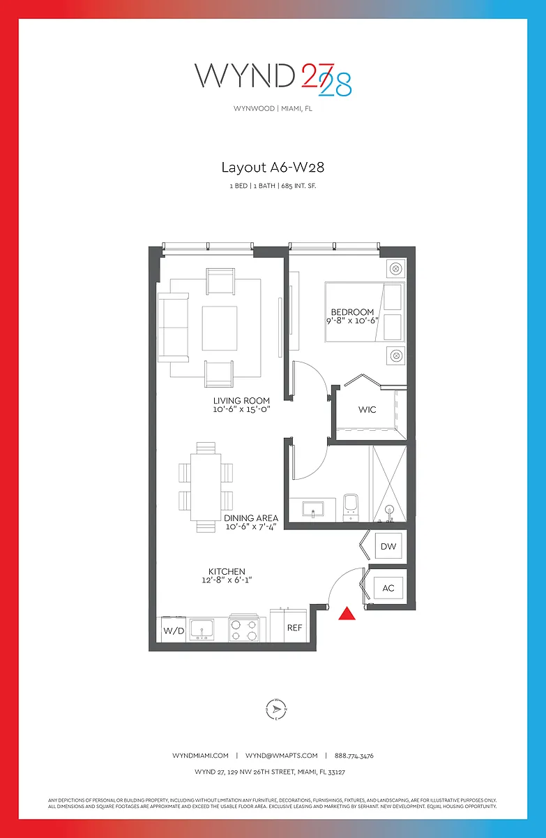 Floor plan W28 - 1BR 1BA (685 SF - A6)