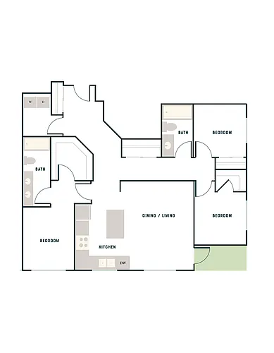 Floor plan 3 Bed, 2 Bath - East Apt A