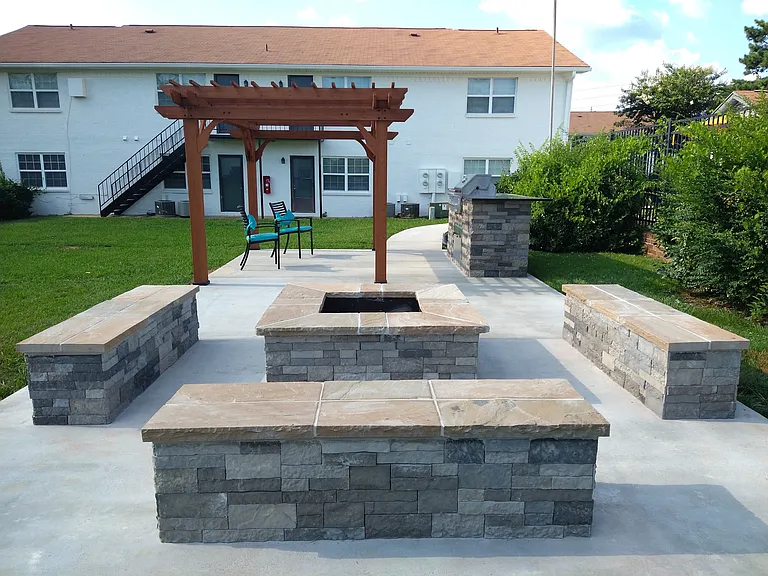 Outdoor Fireplace with Ample Seating
