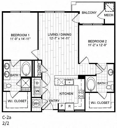 Floor plan 2 Bed, 2 Bath - C2a